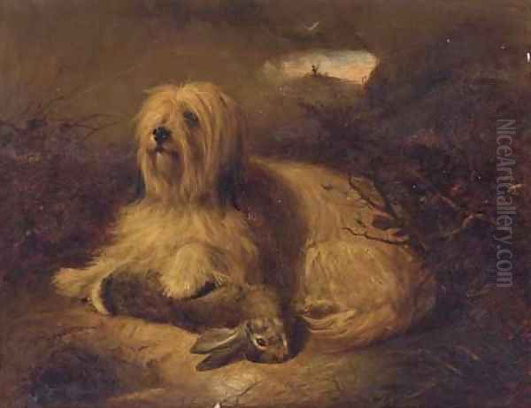 A Skye terrier with a hare Oil Painting by Thomas Earl