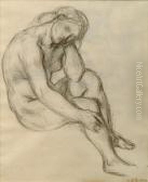 Study Of A Seated Nude Study Of A Woman Oil Painting by Charles Haslewood Shannon