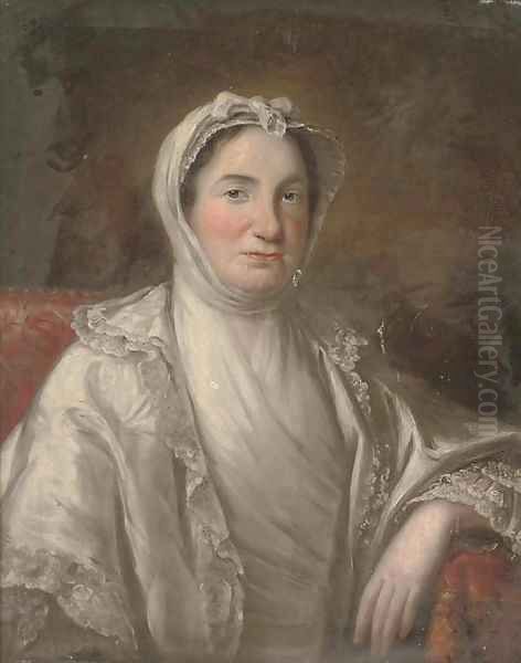 Portrait of a lady, traditionally identified as Margaret Swinton, seated half-length, in a satin dress with lace trim and a bonnet Oil Painting by Eccardt, John Giles