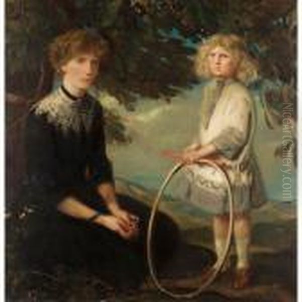 Portrait Of Mother And Boy With A Hoop Oil Painting by Charles Haslewood Shannon