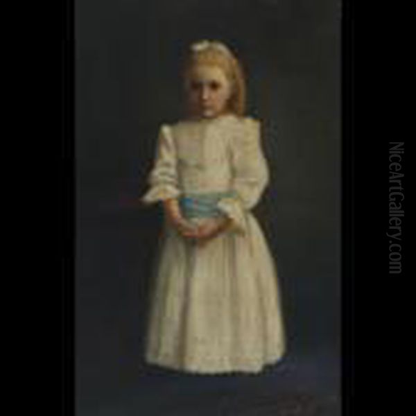 Young Girl In White Dress With Blue Sash Oil Painting by James Jebusa Shannon