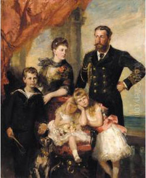 Portrait Of The Duke And Ducchess Of Edinburgh With Their Children Oil Painting by James Jebusa Shannon