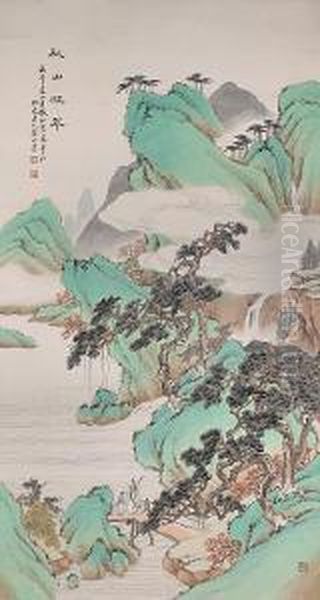 Green Mountains In Autumn Oil Painting by Huang Shanshou