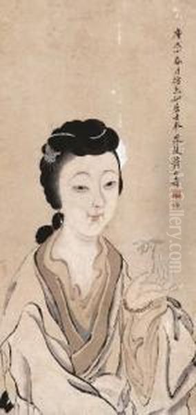 Lady With Flower Oil Painting by Huang Shanshou