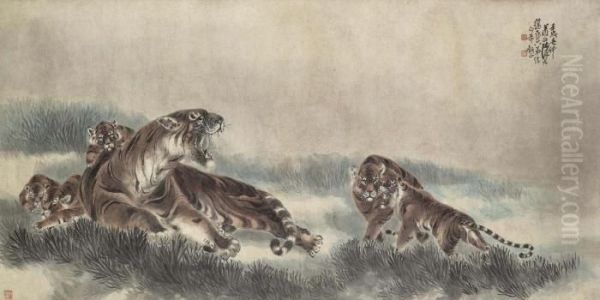 Tigers Oil Painting by Zhang Shanzi