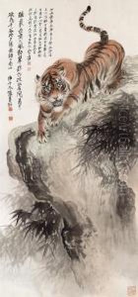 Tiger Oil Painting by Zhang Shanzi