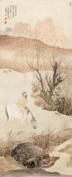 Ridding Horse Oil Painting by Zhang Shanzi