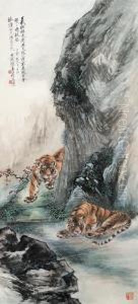 Tigers Oil Painting by Zhang Shanzi