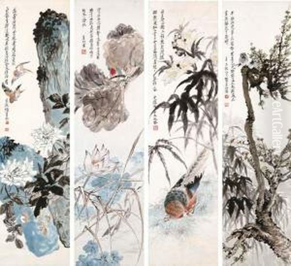 A Set Of Four Hanging Scrolls Oil Painting by Zhang Shanzi