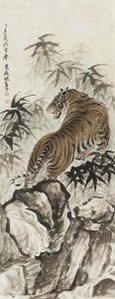 Tiger Oil Painting by Zhang Shanzi