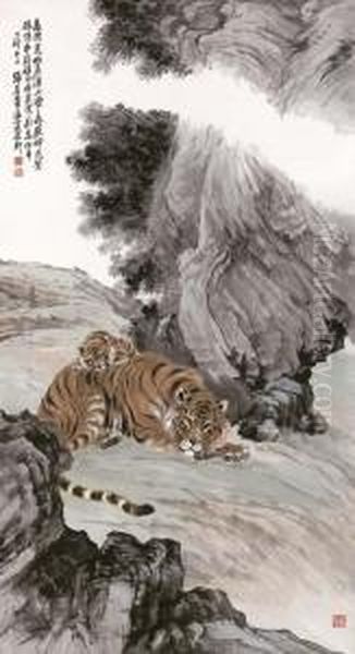 Tigers Oil Painting by Zhang Shanzi