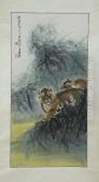 Tigers Oil Painting by Zhang Shanzi