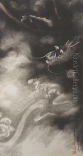 Dragon Amid Clouds Oil Painting by Zhang Shanzi