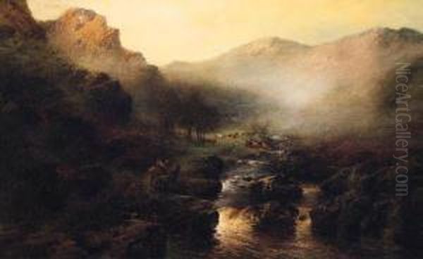 A Highland Landscape At Dawn Oil Painting by John Shapland