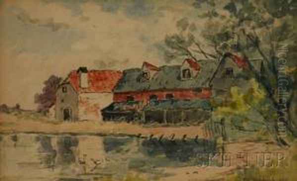 Landscape With Farmstead And Pond Oil Painting by Frank Henry Shapleigh