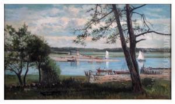 Boats On A Newburyportinlet Oil Painting by Frank Henry Shapleigh