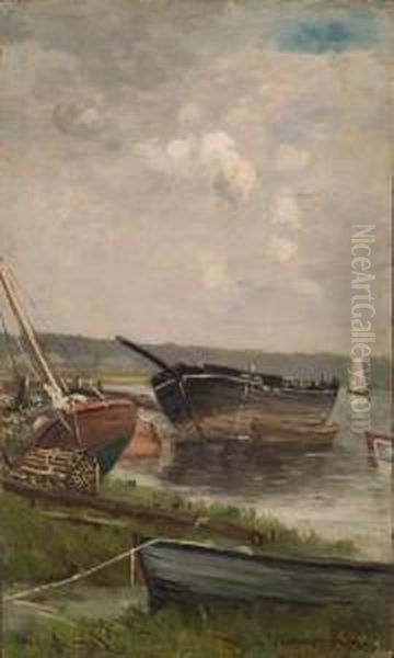 Old Boats At Cohasset Oil Painting by Frank Henry Shapleigh