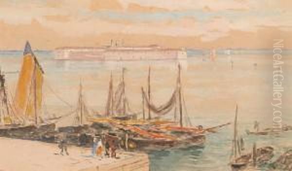 Venetian Harbor Scene Oil Painting by Frank Henry Shapleigh