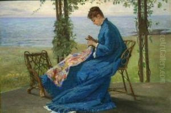 Sewing On The Veranda Oil Painting by Frank Henry Shapleigh