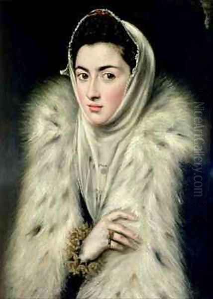 Lady in a Fur Wrap Oil Painting by El Greco (Domenikos Theotokopoulos)