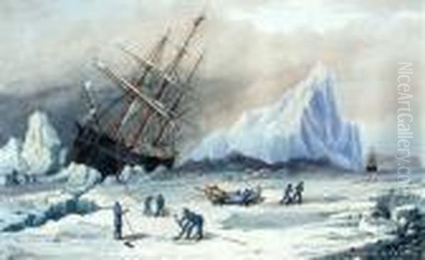 Nipped Between Icebergs Oil Painting by Alfred Sharpe