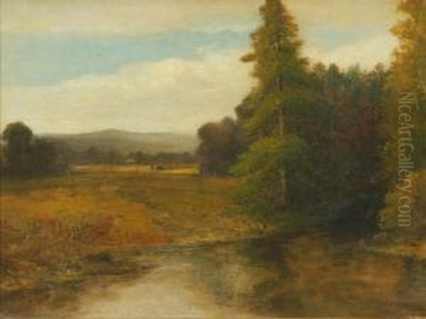 Pastoral Landscape With Pond And Cows Oil Painting by Aaron Draper Shattuck