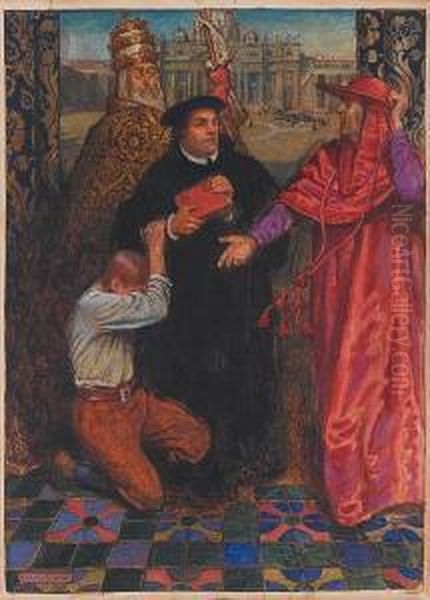 The Ballad Of Luther, The Pope, The Cardinaland A Husbandsman Oil Painting by John Byam Liston Shaw