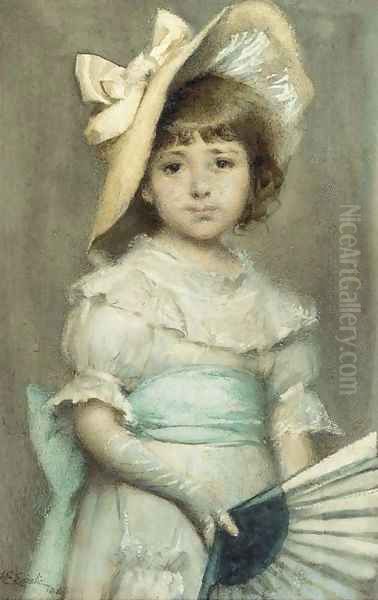 Portrait of a young girl with a fan Oil Painting by Alfred Edward Emslie