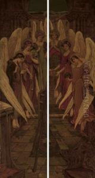 Angels In A Basilica; And Another Similar Oil Painting by John Byam Liston Shaw