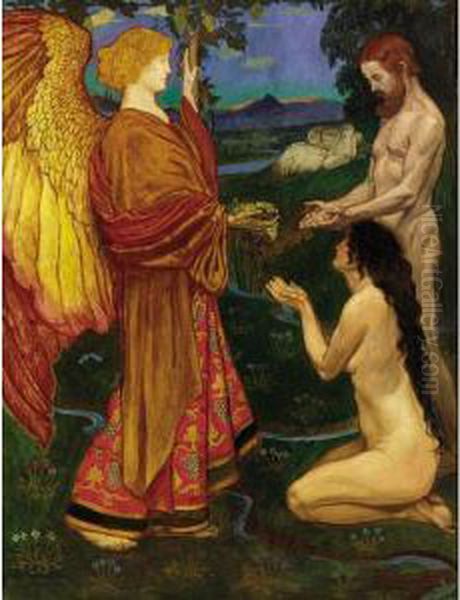 The Angel Before Adam And Eve Oil Painting by John Byam Liston Shaw