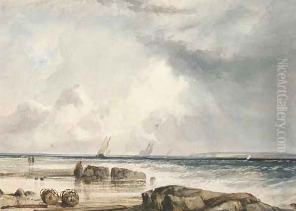 A blustery day offshore Oil Painting by John William Edge