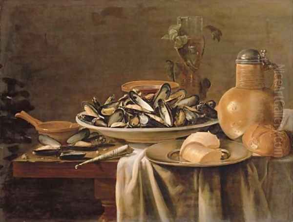 Mussels in a porcelain bowl Oil Painting by Jacob Fopsen van Es