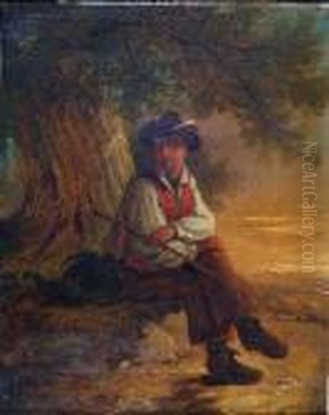 A Rustic Figure Oil Painting by Charles Waller Shayer