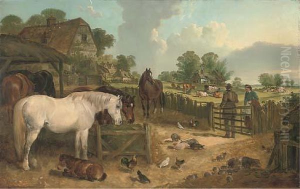 In The Farmyard Oil Painting by Charles Waller Shayer