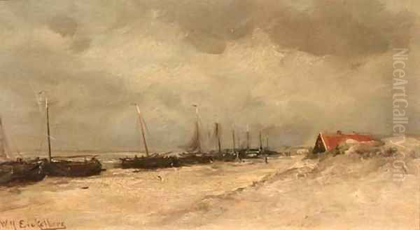 Boats on the beach Oil Painting by Willem Hendrik Eickelberg