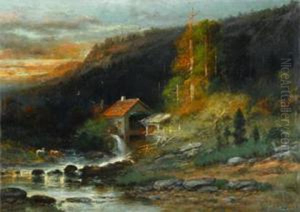 Landscape With Mill Oil Painting by Christopher H. Shearer