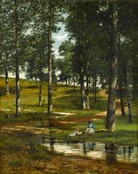 Park Scene With Ladies Reading Oil Painting by Christopher H. Shearer