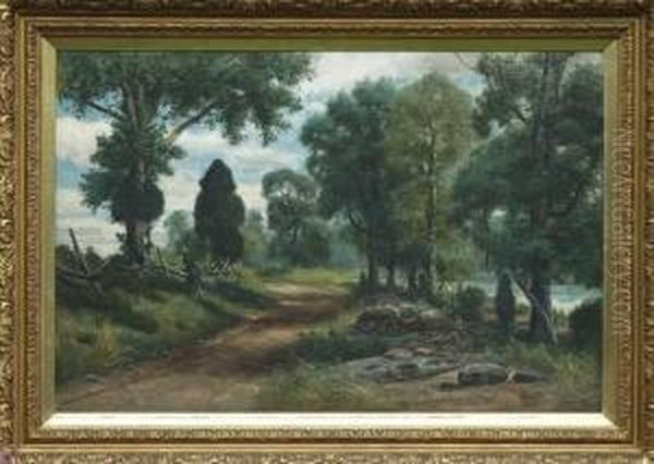 Woodland Landscape With Road Oil Painting by Christopher H. Shearer