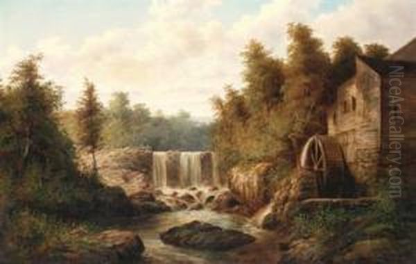 Landscape With Traveller And Old Mill Oil Painting by Christopher H. Shearer