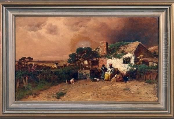 Barnyard Scene With African American Family Oil Painting by Christopher H. Shearer