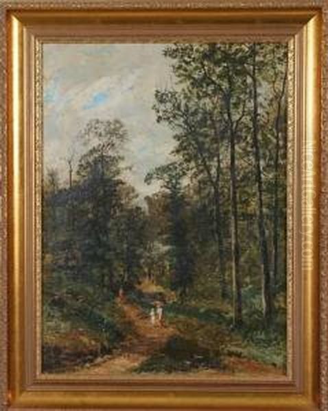 Woodland Interior With Figures On Path Oil Painting by Christopher H. Shearer