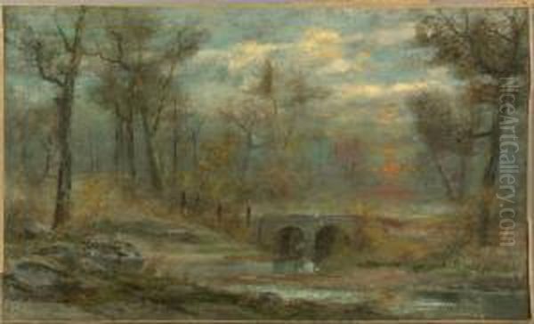 Landscape With River And Stone Bridge Oil Painting by Christopher H. Shearer