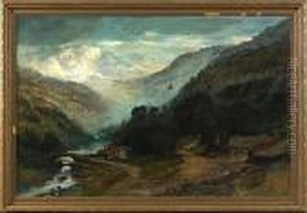 Mountainous Landscape With River Oil Painting by Christopher H. Shearer