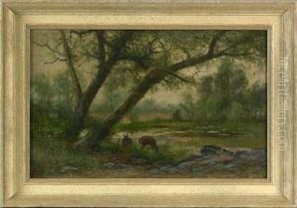 Landscape With Deer Oil Painting by Christopher H. Shearer