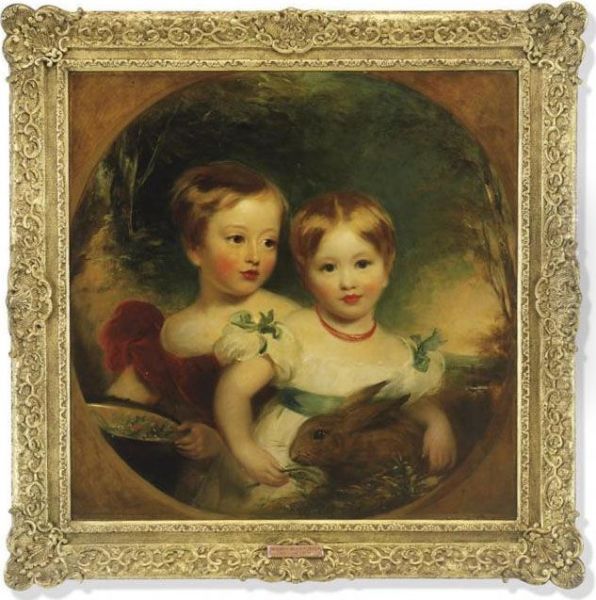 Double Portrait Of The Artist's Daughters Oil Painting by Martin Archer Shee