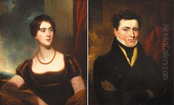 Portrait Of Lady Hannah Alithea Ellice, 1811 And Portrait Of A Gentleman (a Pair) Oil Painting by Martin Archer Shee