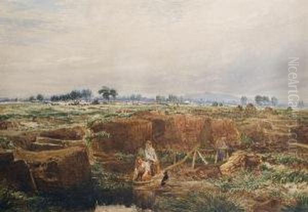 Peat Cutters Oil Painting by George Sheffield