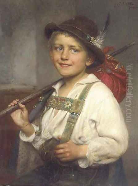 Portrait of a young boy in liederhosen Oil Painting by Johann Friedrich Engel