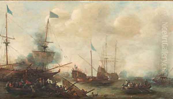 A naval engagement between Turks and Christians Oil Painting by Andries Van Eertvelt