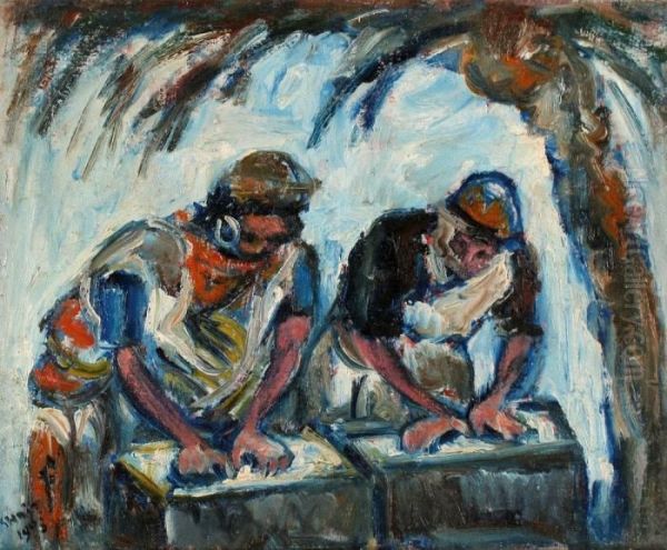 Washerwoman Oil Painting by Menachem Schmidt Shemi